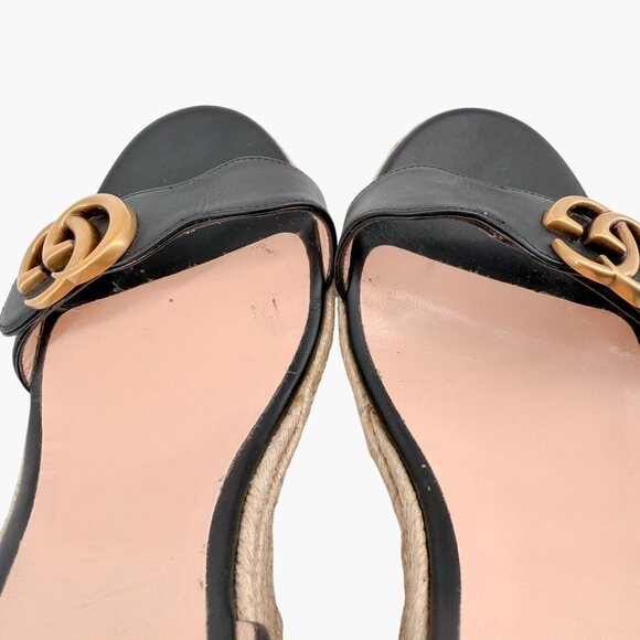 Gucci Aitana GG Marmont Black Leather Espadrille Wedge Sandals Size 41 US 11 - Picture 5 of 14